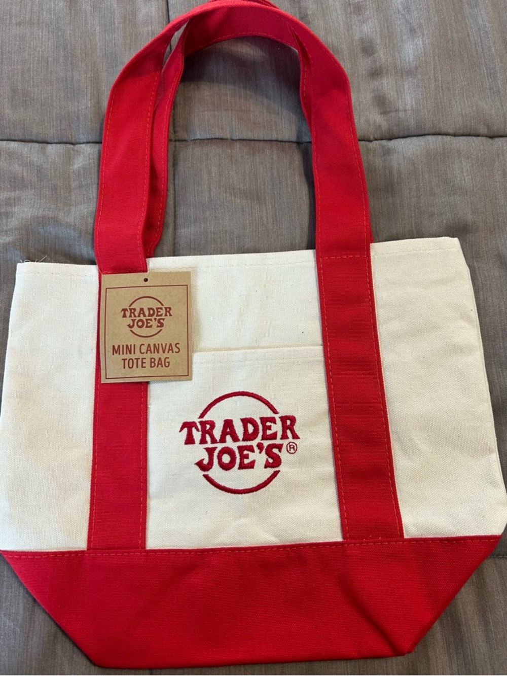 Trader Joe's Mini Canvas Tote Bag - Red & Cream